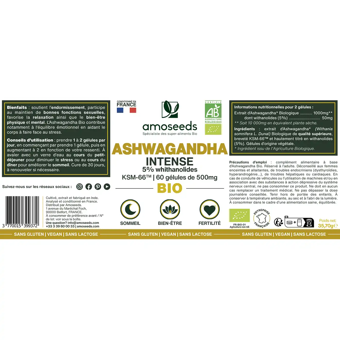 Ashwagandha KSM-66™ Bio, 5% withanolides | 60 gélules - Image 6
