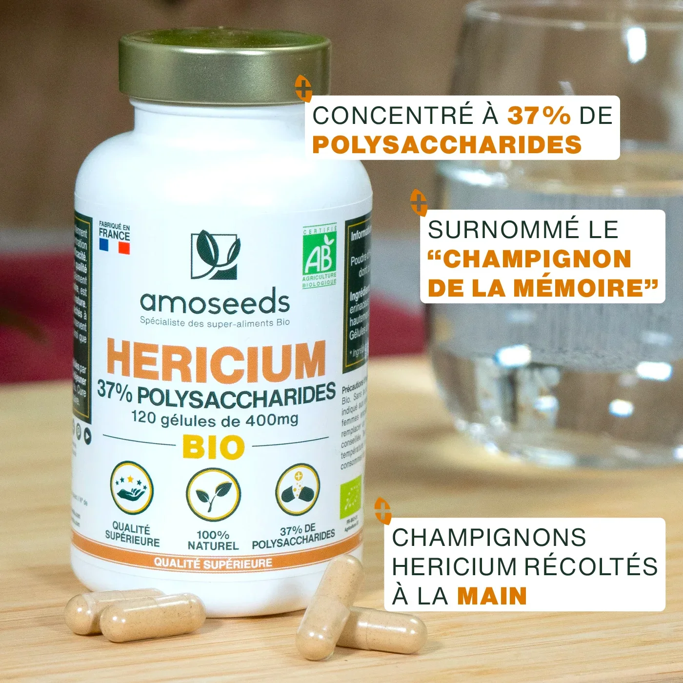Hericium Bio, 37% Polysaccharides | 120 gélules - Image 2