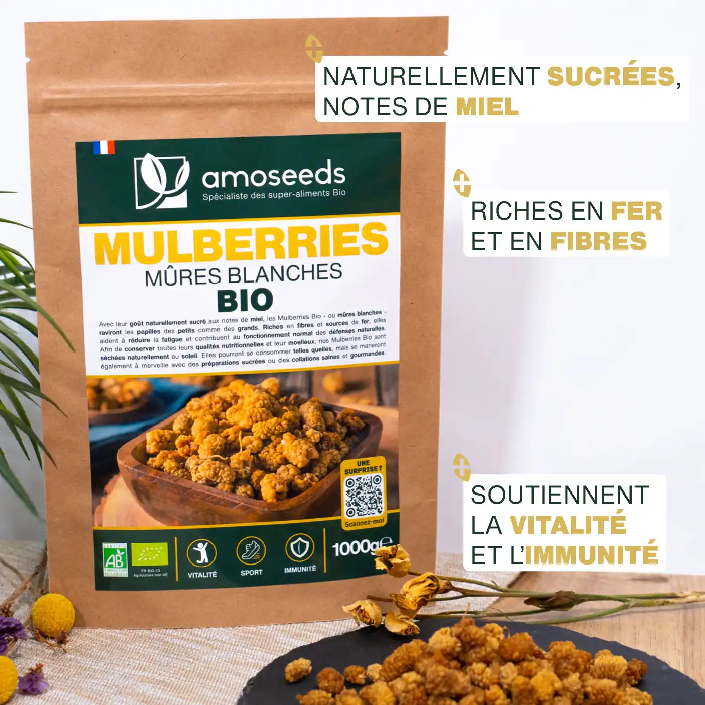 Mulberries (mûres blanches) Bio 1kg - Image 2